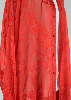 silk mix wide collarlarless shirt - very long with slits