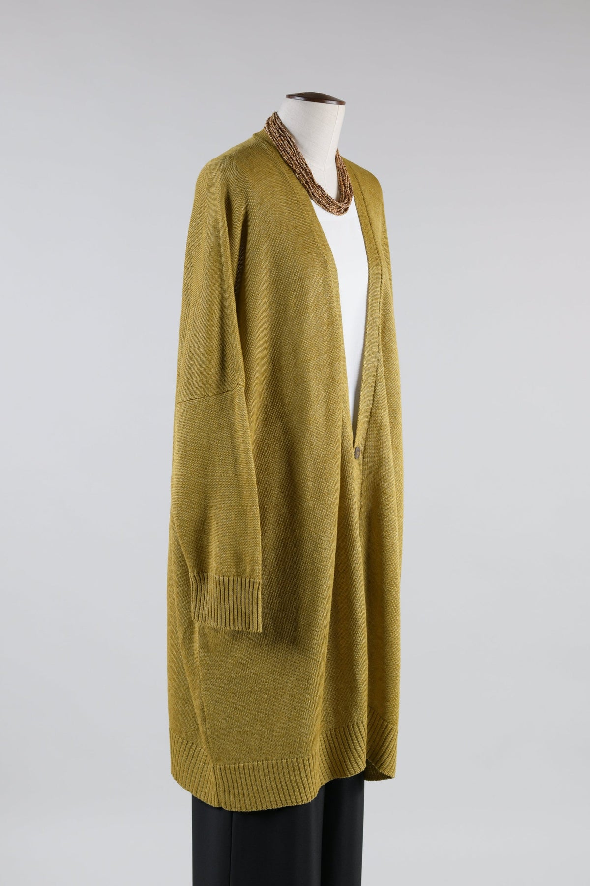 linen wide v-neck cardigan with buttons - very long (haygreen)