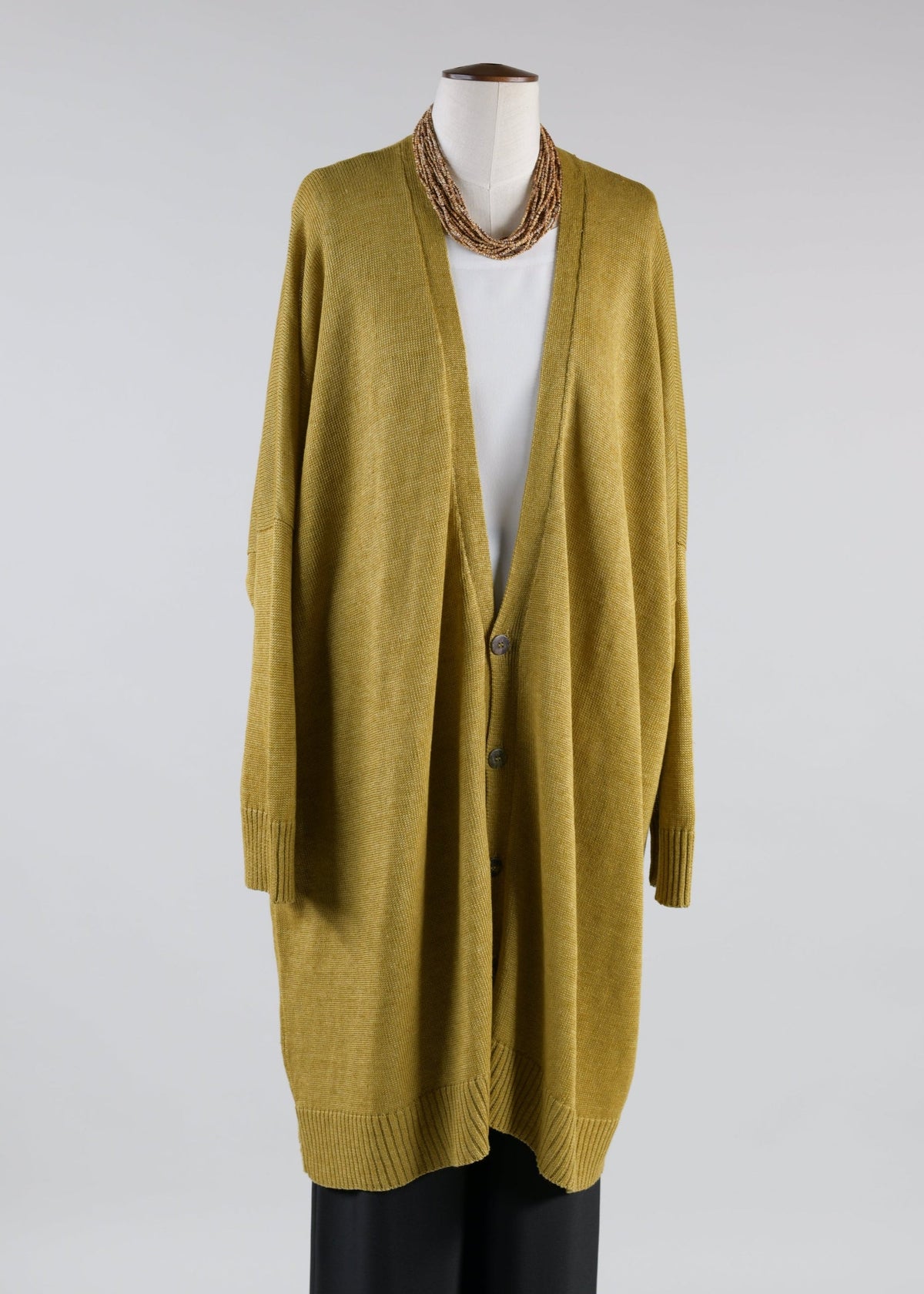 linen wide v-neck cardigan with buttons - very long (haygreen)