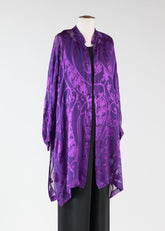 silk mix wide collarlarless shirt - very long with slits