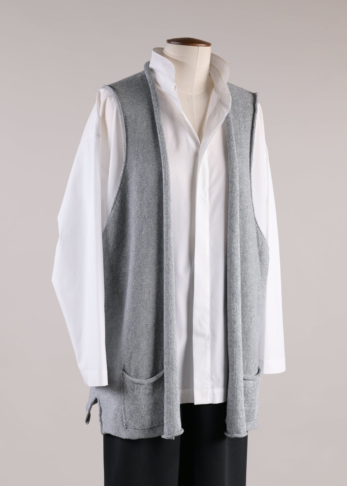 linen mix rolling front waistcoat - long (pearlmix)