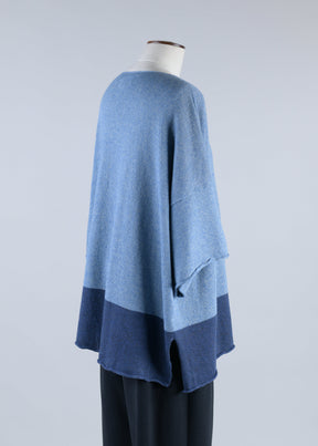 linen mix square short sleeve top - long (blue)