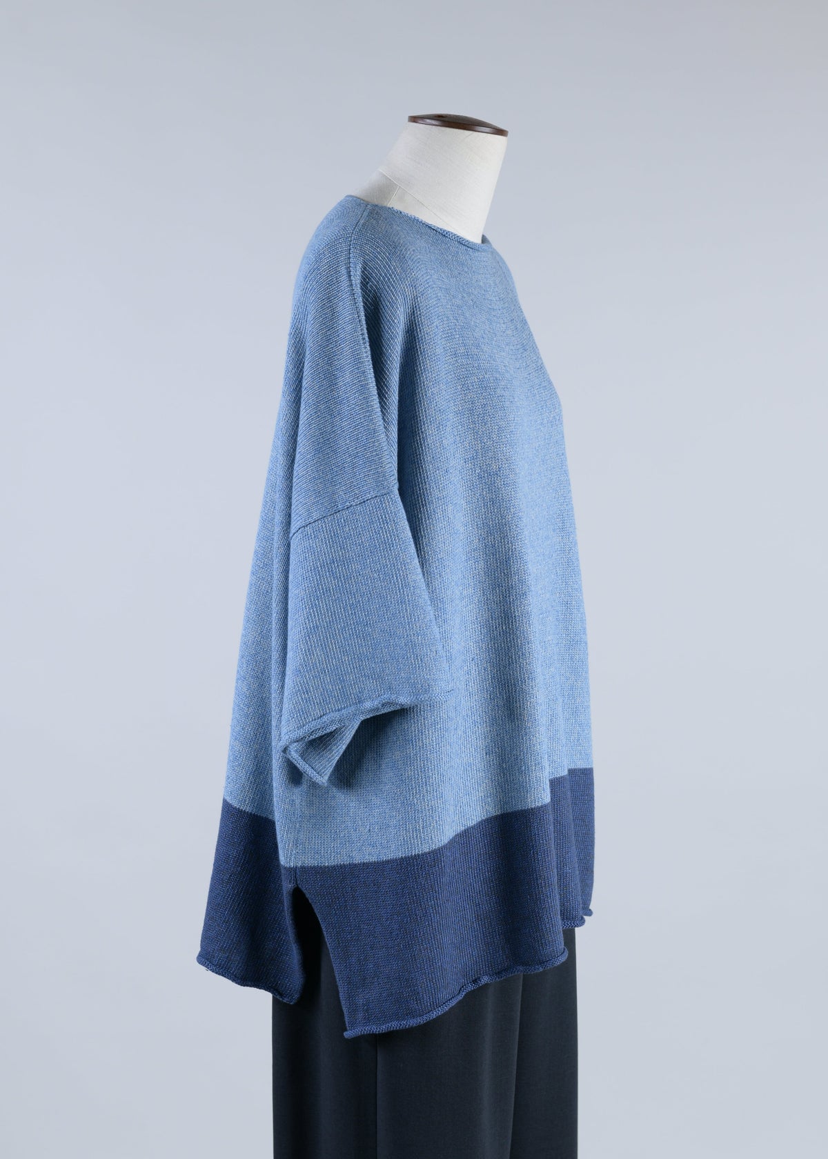 linen mix square short sleeve top - long (blue)