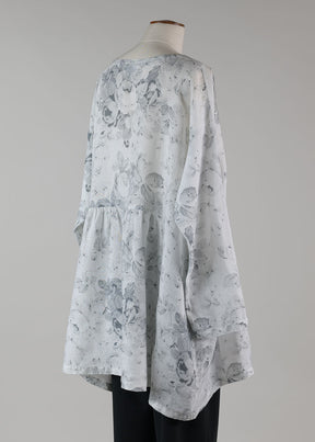 linen a-line round neck tunic with pleated panels - long plus
