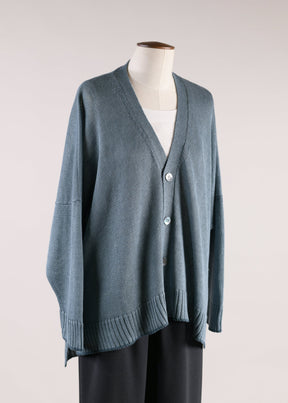 linen longer back 3/4 width v neck cardigan - mid plus (bluestorm/deep)