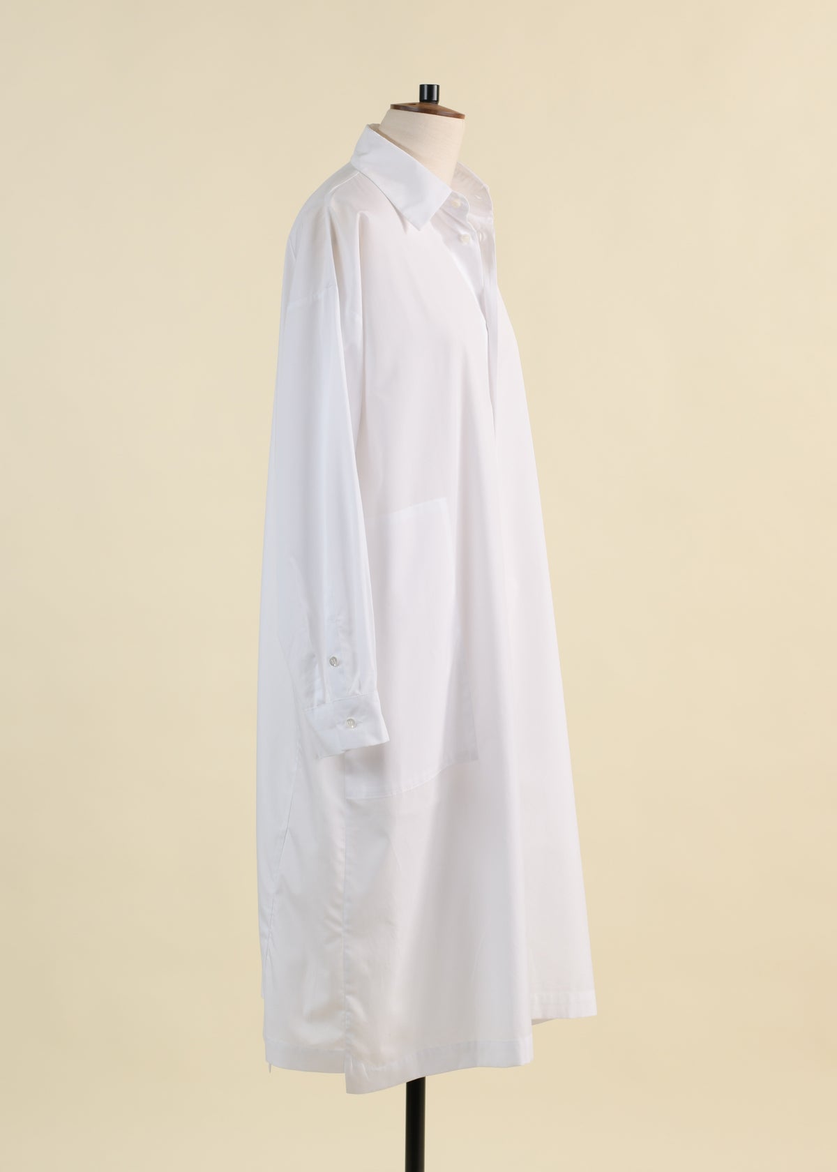 cotton slim a-line long sleeve dress with collar and step insert - 3/4length