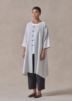 linen mix 3/4 sleeve wide a-line round neck coat - very long (cloud)