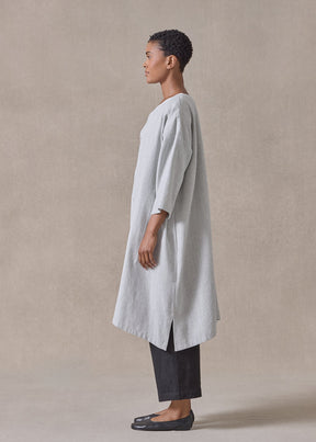 linen mix 3/4 sleeve wide a-line round neck coat - very long (cloud)