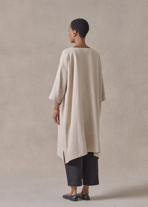 linen mix 3/4 sleeve wide a-line round neck coat - very long (natural)