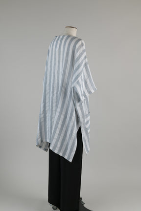 wide longer back collarless shirt - v long w/slits