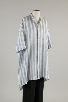 wide longer back collarless shirt - v long w/slits