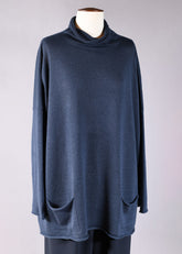linen slim sleeve funnel neck sweater - long