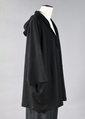 sloped shoulder hooded zipped top - long