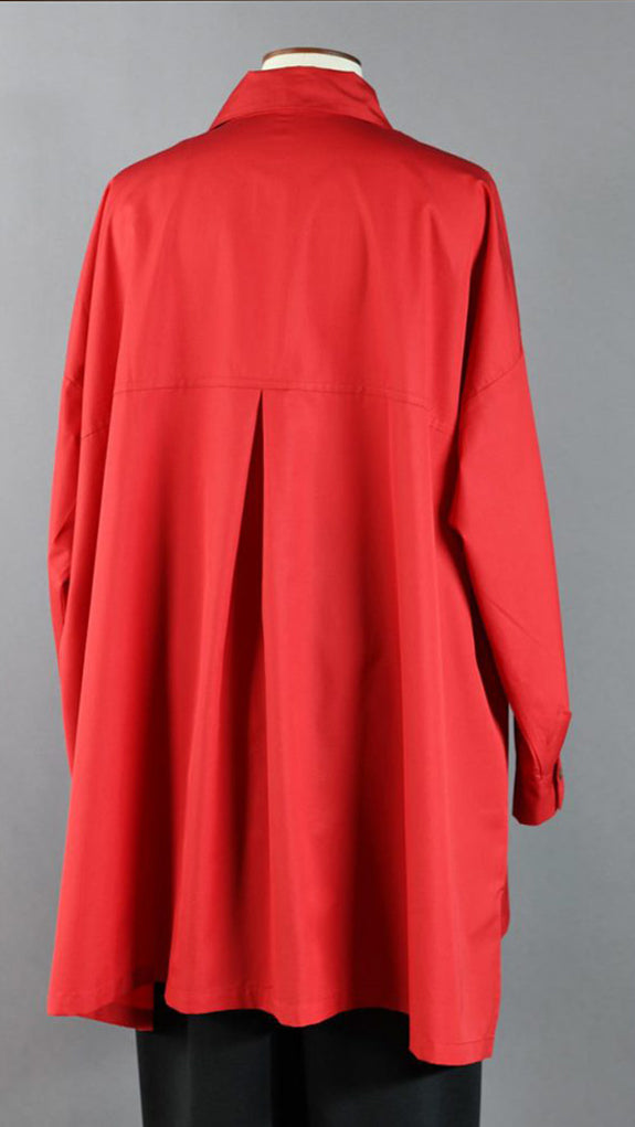 wide a-line back pleat shirt with collar - long plus