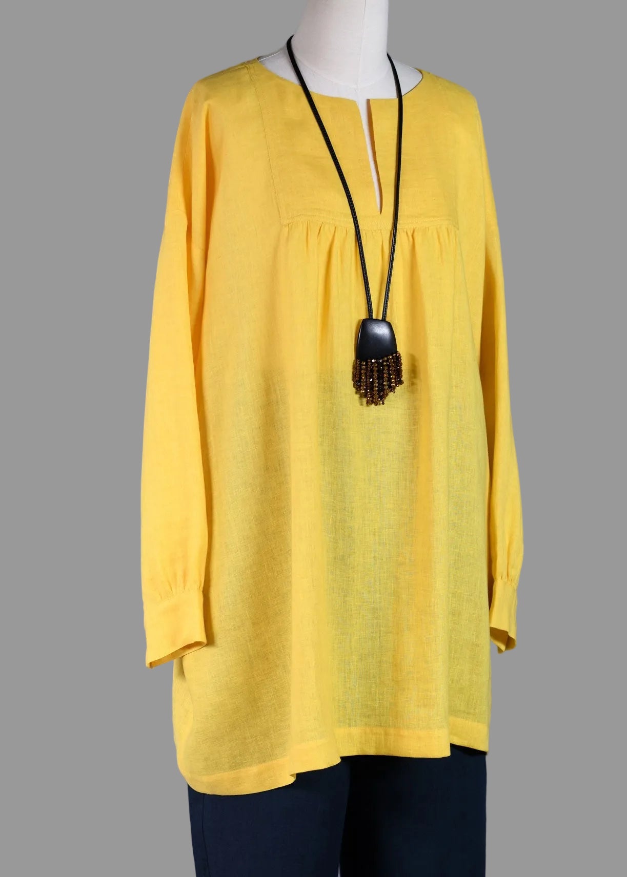 handkerchief linen slit neck peasant smock - long plus (sunshine)