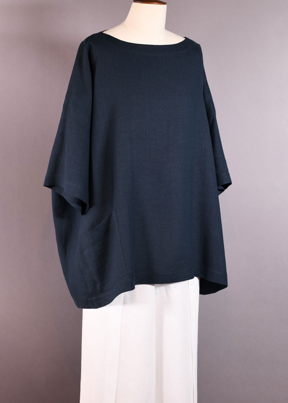 linen angle-to-front 3/4 slv scoop neck tunic - long