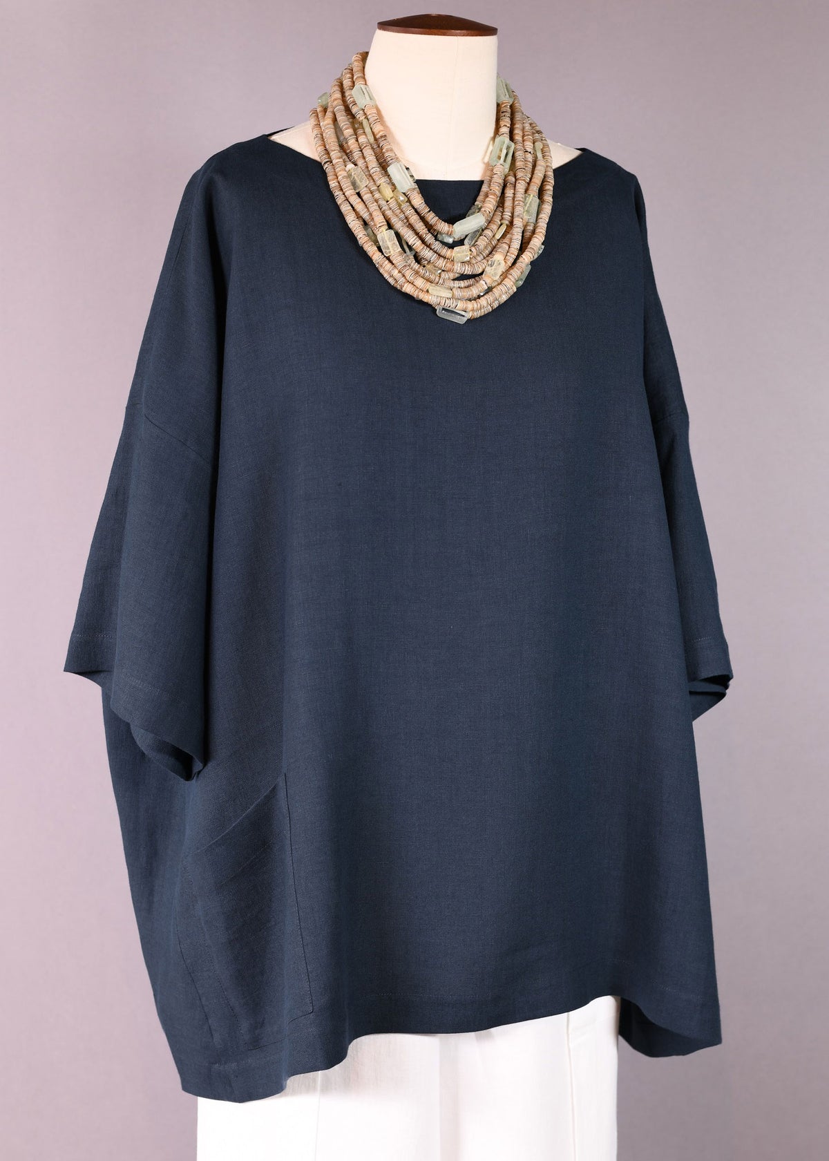 linen angle-to-front 3/4 slv scoop neck tunic - long