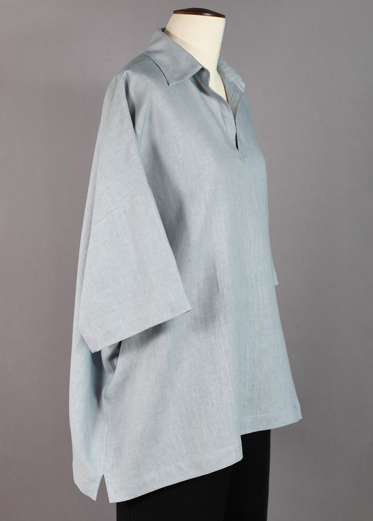 linen wide 3/4slv tunic w/col & front placket opening lg
