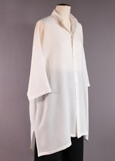 silk 3/4 sleeve wide a-line collarless shirt-very long with slits