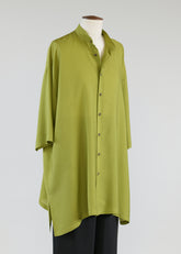 wide a-line collarless shirt-v lg w/slits 3/4 slv