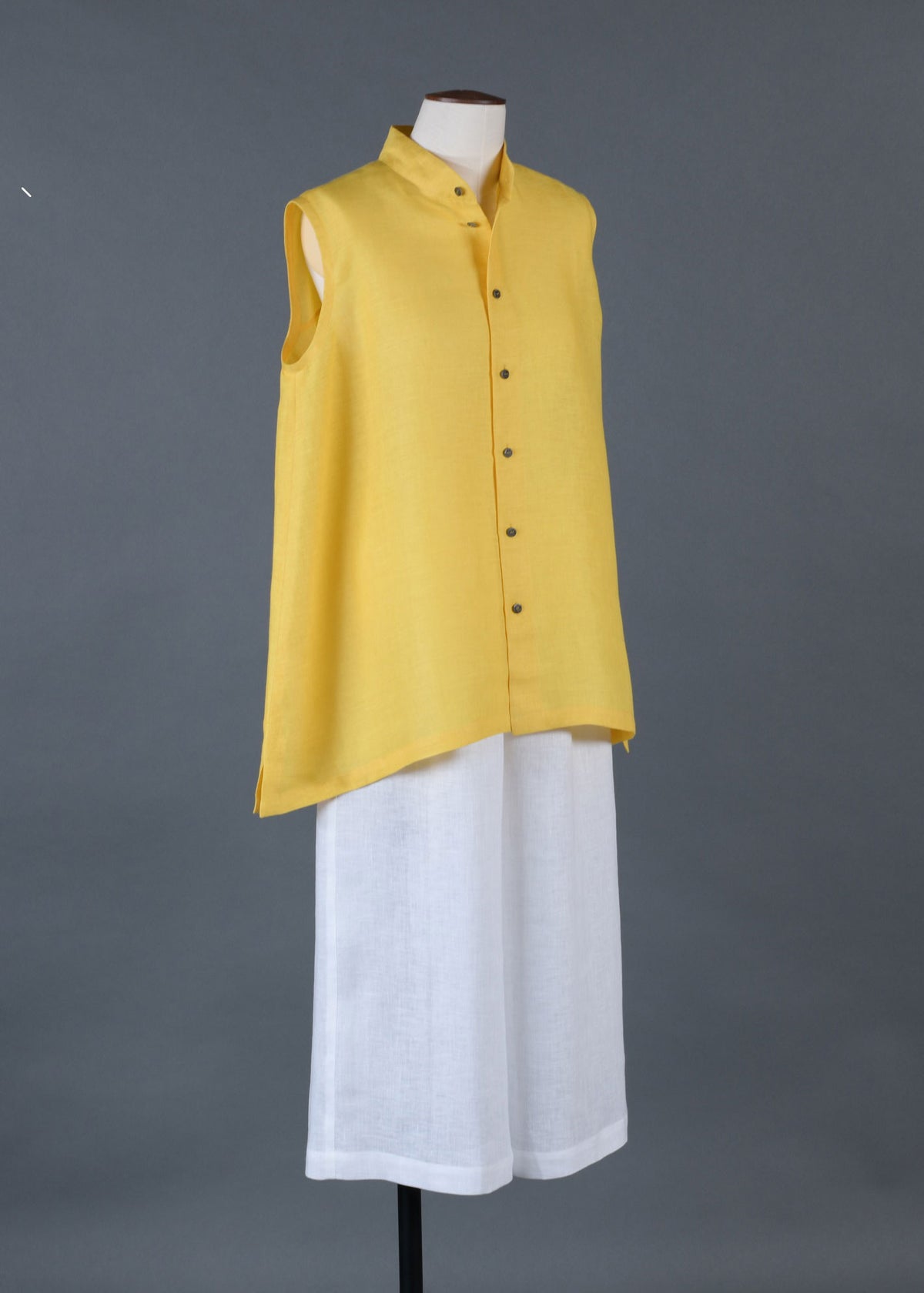 linen a-line collarless sleeveless shirt - long