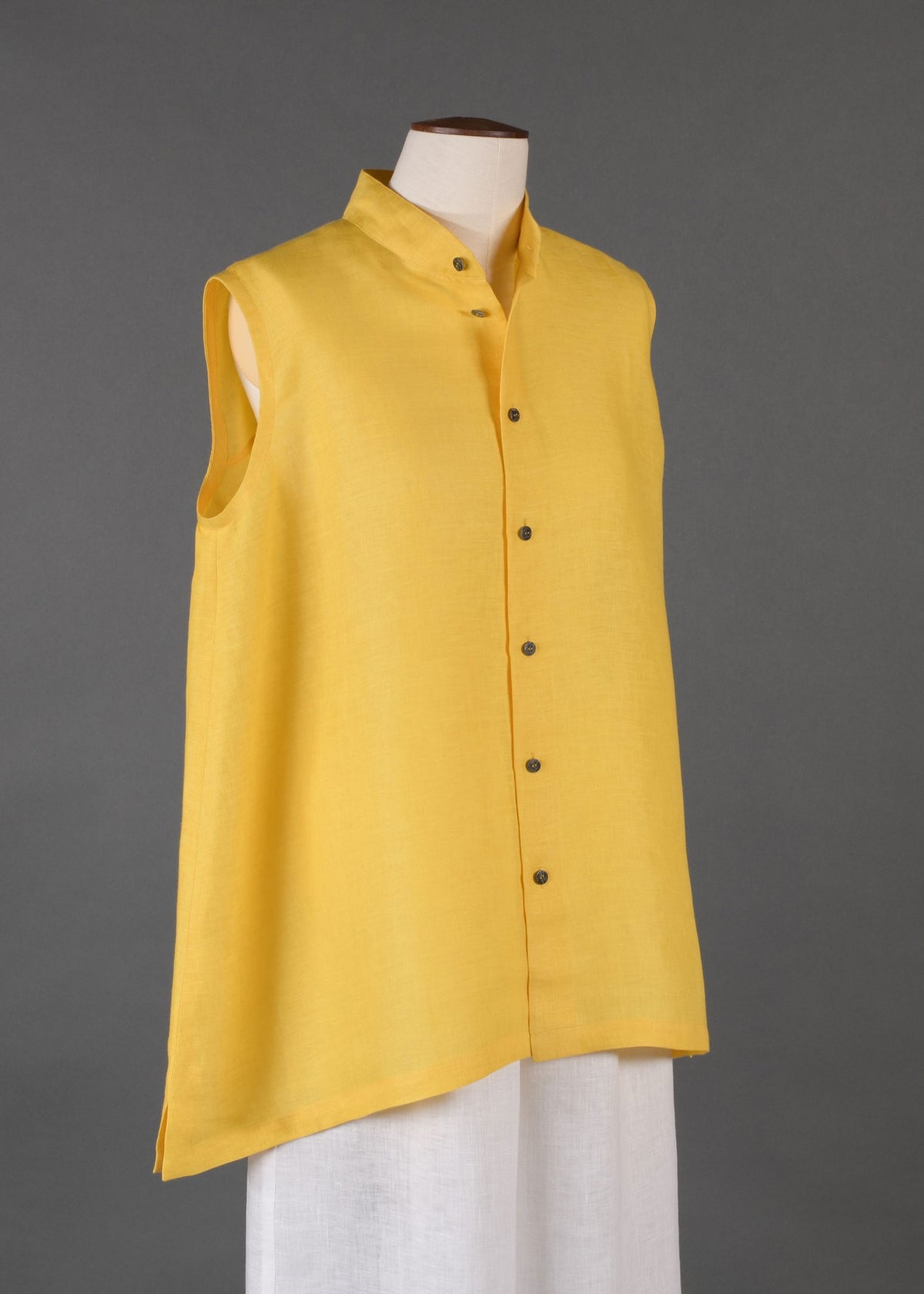 linen a-line collarless sleeveless shirt - long