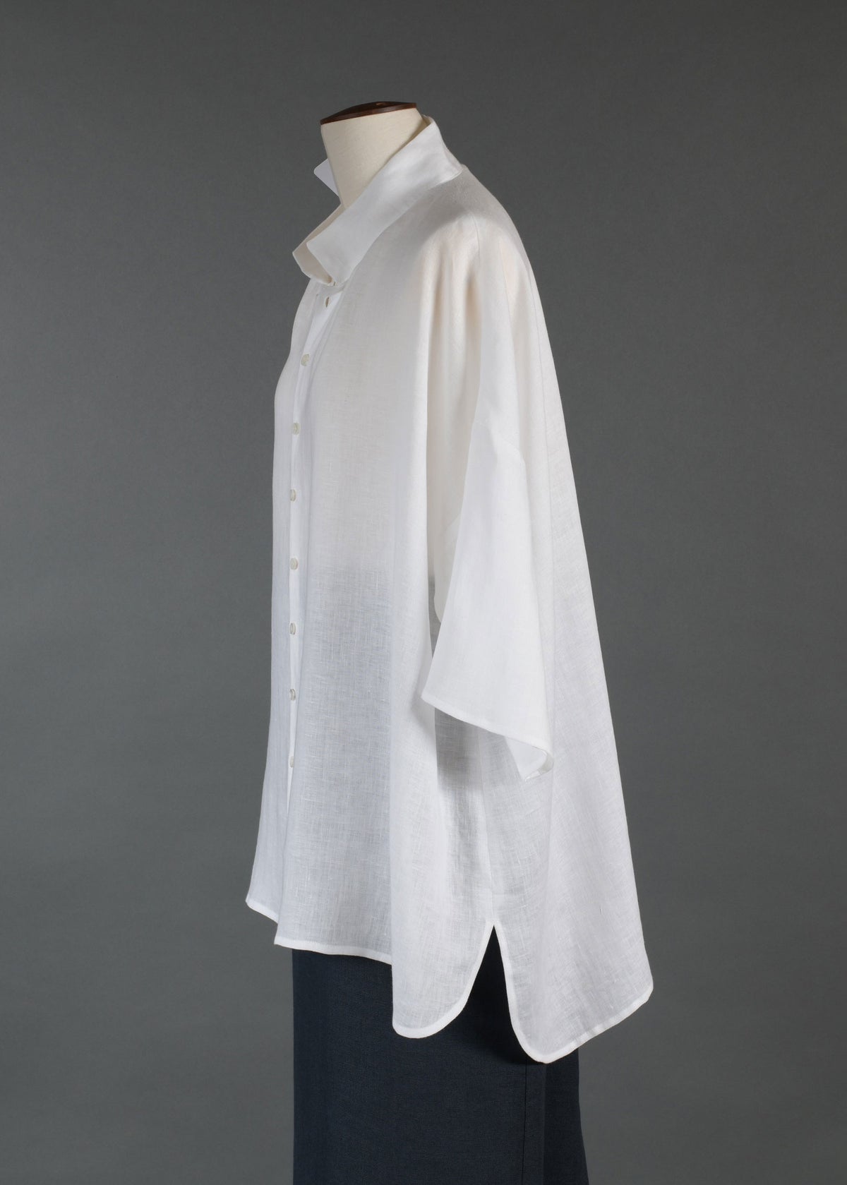 linen slope shldr wide aline pleat col short slv shirt-l