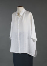 linen slope shldr wide aline pleat col short slv shirt-l