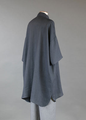 linen slope shldr aline pleat col short slv shirt-v long