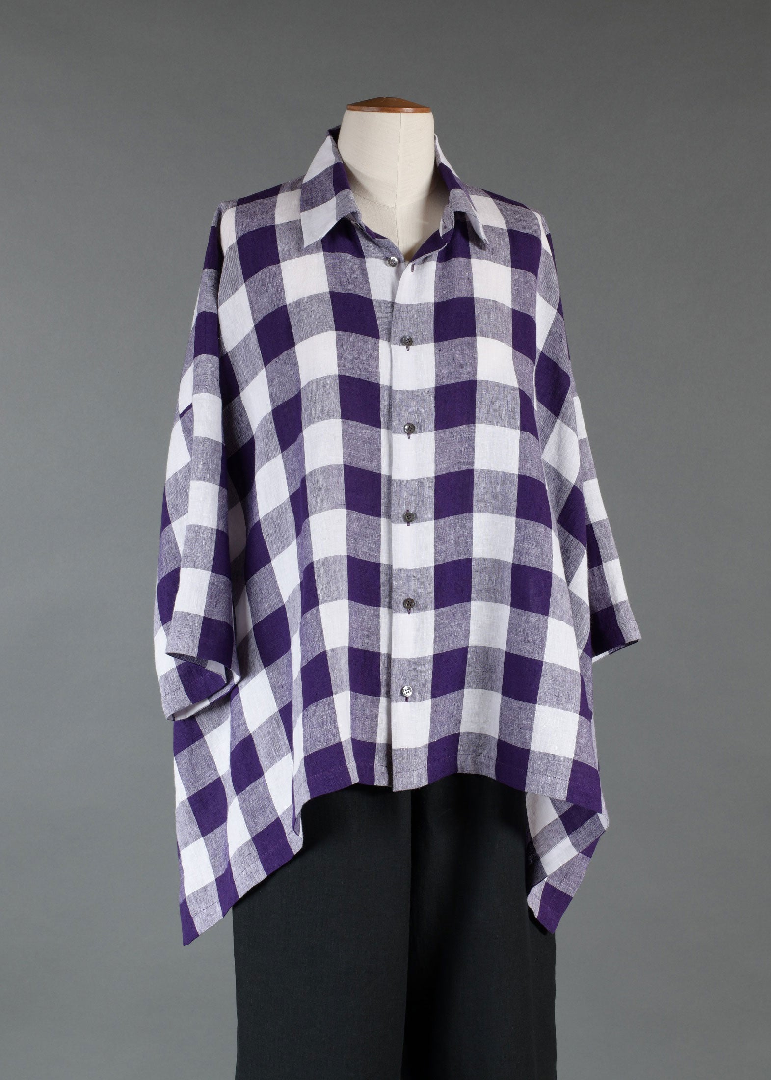 linen dps 3/4 sleeve shirt with collar - mid plus