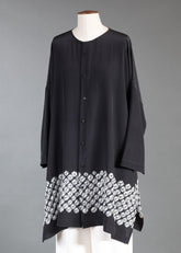 silk wide bound neck shirt - very long with slits