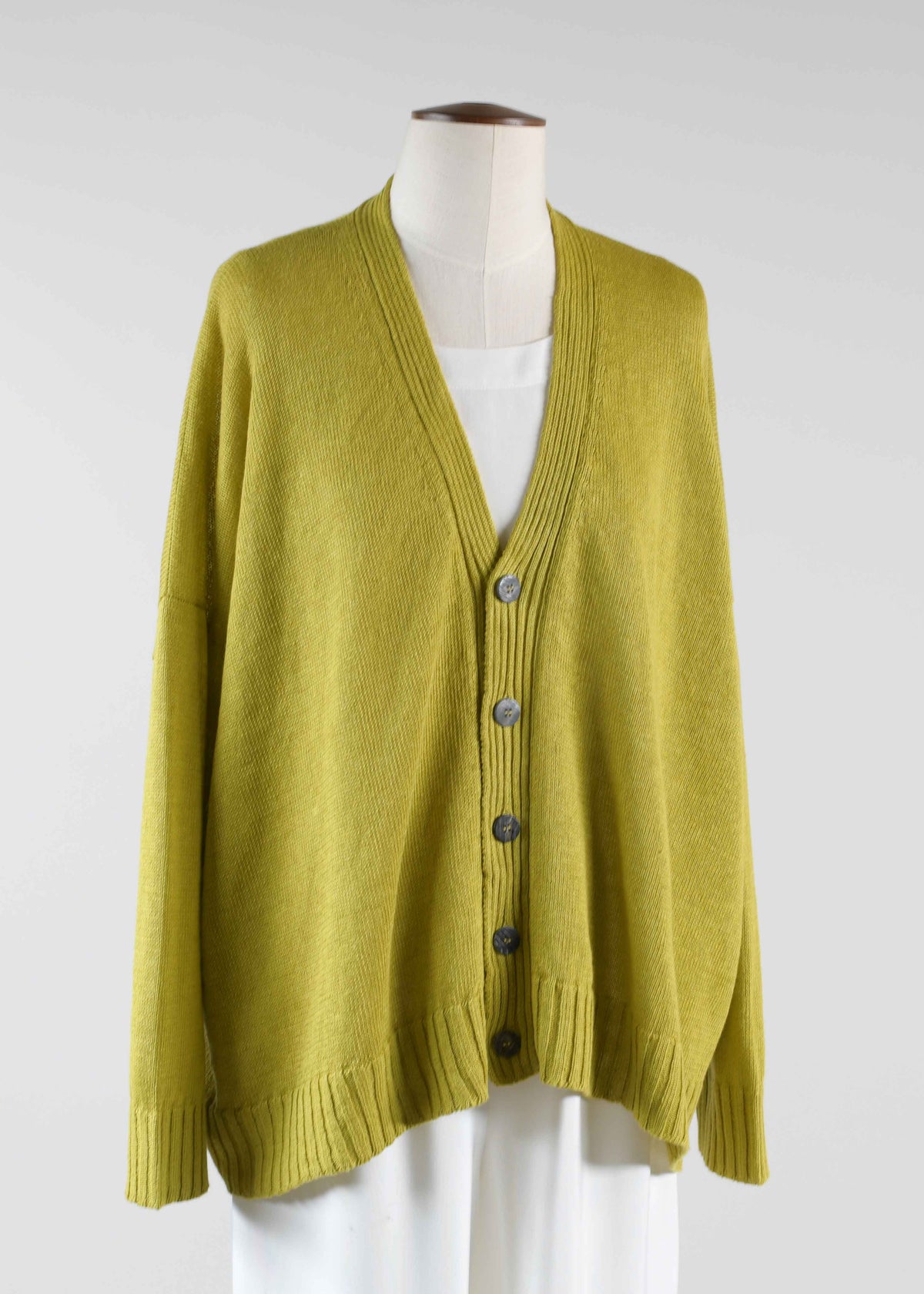 linen knitted v neck cardigan - mid