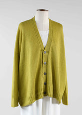 linen knitted v neck cardigan - mid