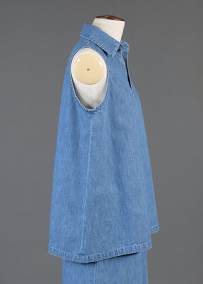 cotton denim A-line shell with collar and front placket opening - mid plus