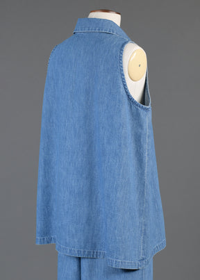 cotton denim A-line shell with collar and front placket opening - mid plus