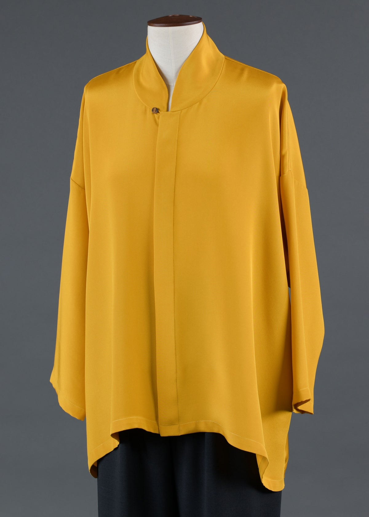 silk wide a-line shirt with chinese collar - mid plus