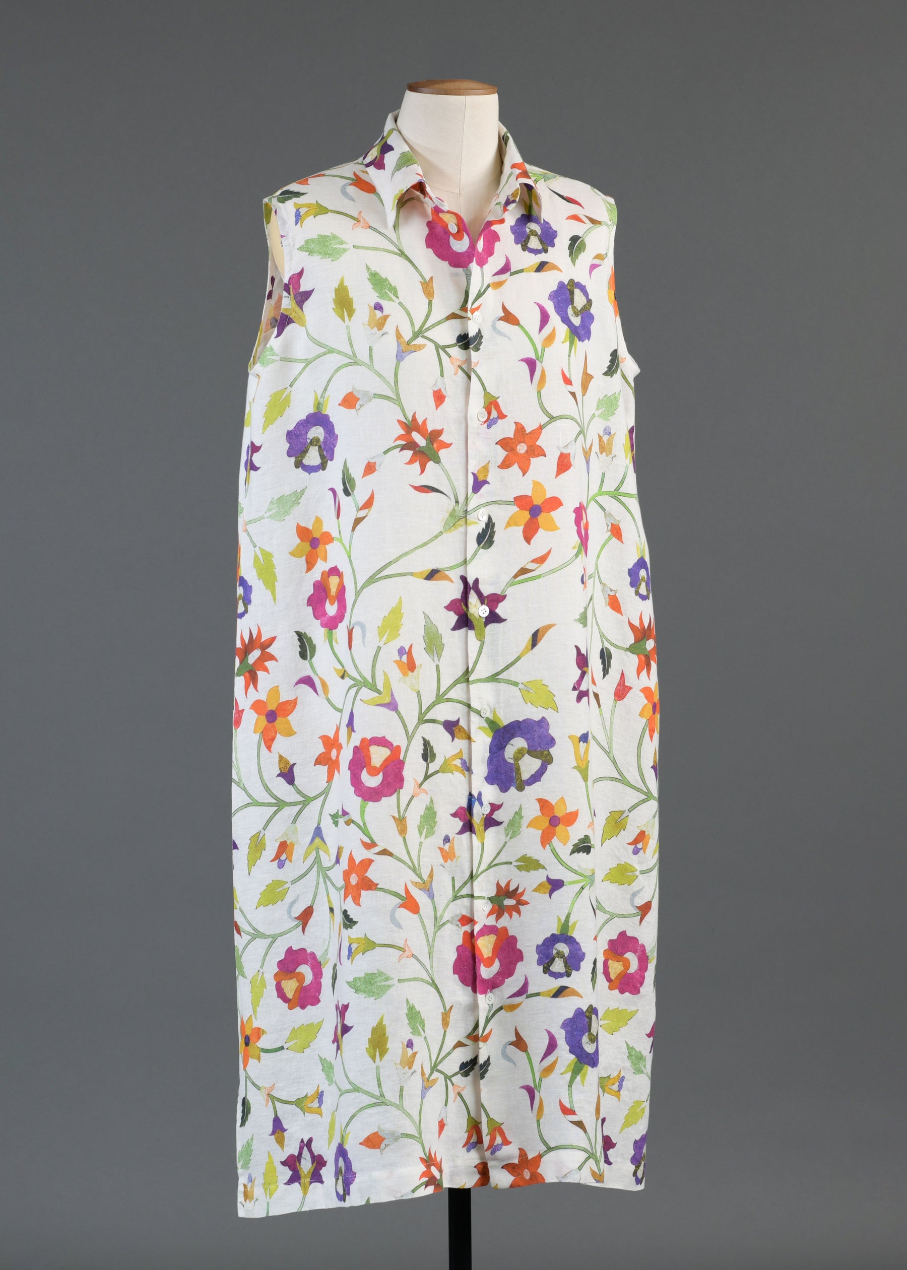 linen slim a-line sleeveless shirt dress with collar