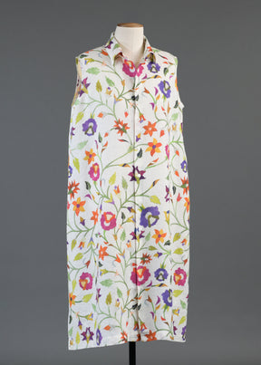 linen slim a-line sleeveless shirt dress with collar