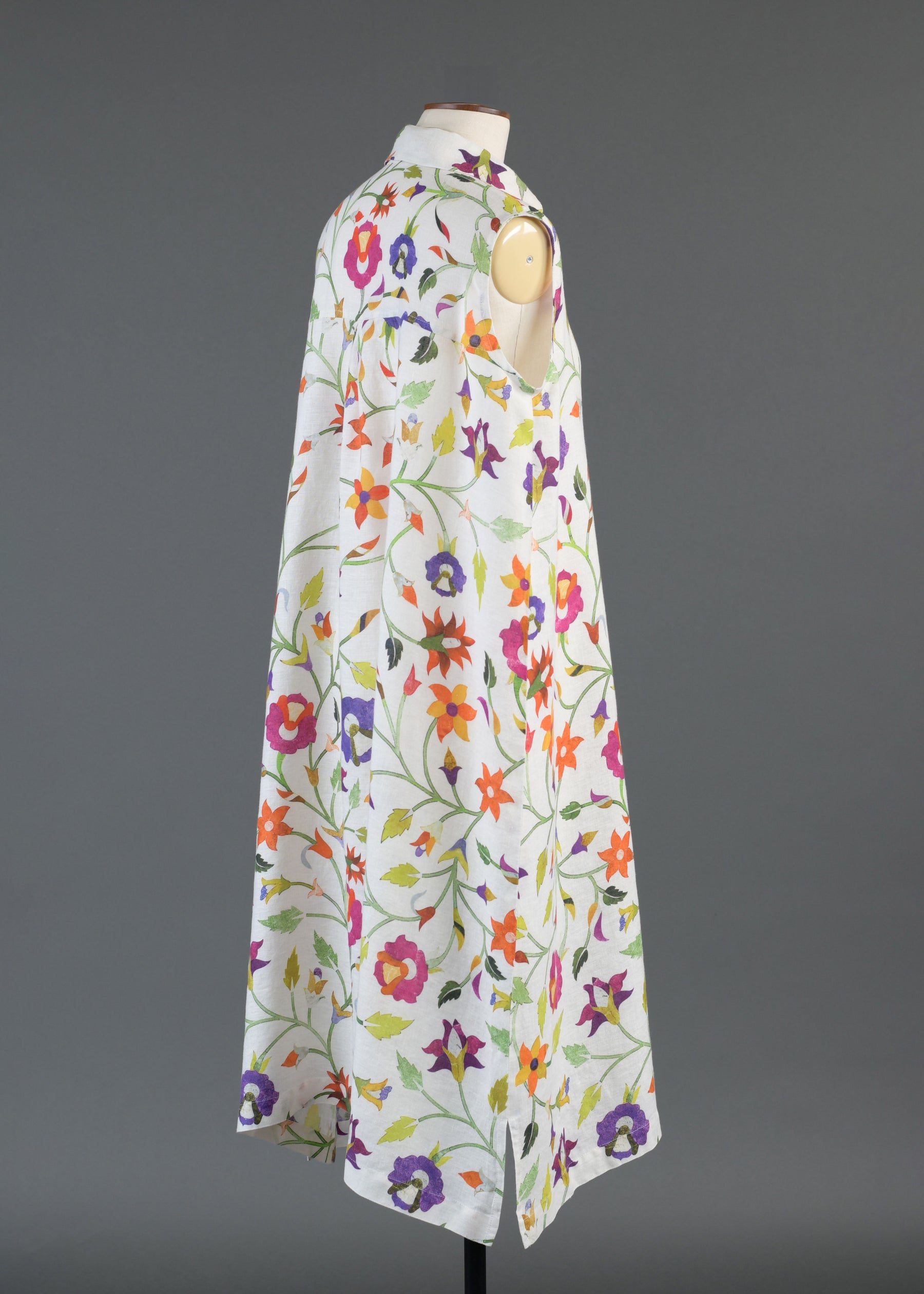 linen slim a-line sleeveless shirt dress with collar