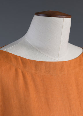 linen scoop neck 3/4 sleeve top with hem bands - long in amber orange