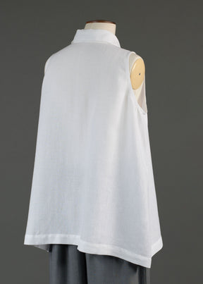 linen A-line shell with collar and front placket opening - mid plus in white
