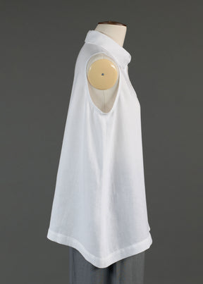 linen A-line shell with collar and front placket opening - mid plus in white