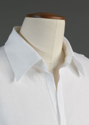 linen A-line shell with collar and front placket opening - mid plus in white