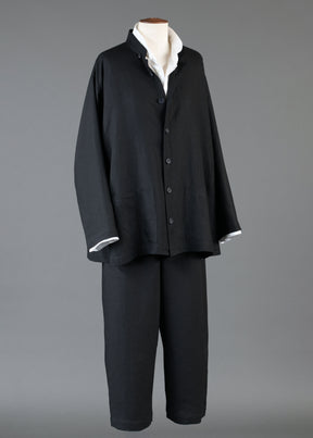 linen side panelled mandarin jacket - long in black