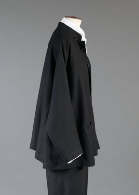 linen side panelled mandarin jacket - long in black