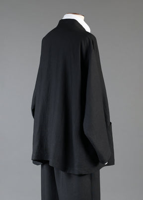 linen side panelled mandarin jacket - long in black