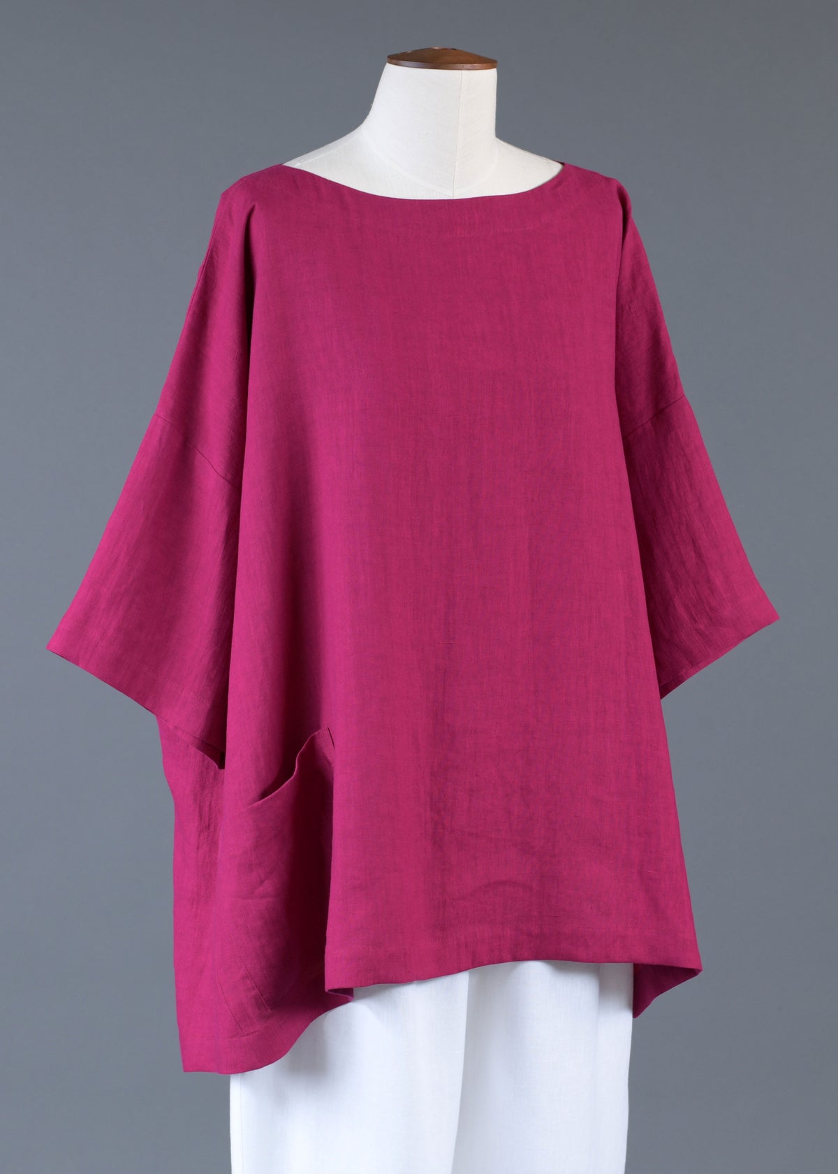 linen angle-to-front 3/4 slv scoop neck tunic - long