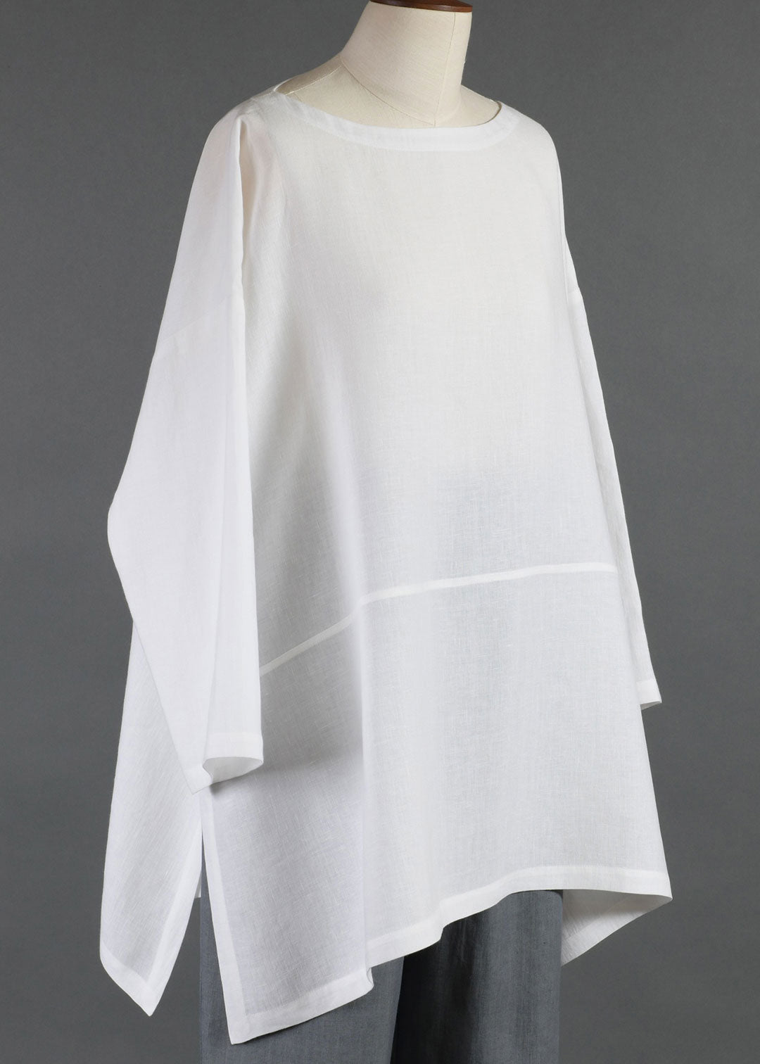 linen wide a-line scoop nk tunic w/side slit detail - lg