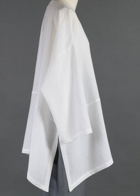 linen wide a-line scoop nk tunic w/side slit detail - lg