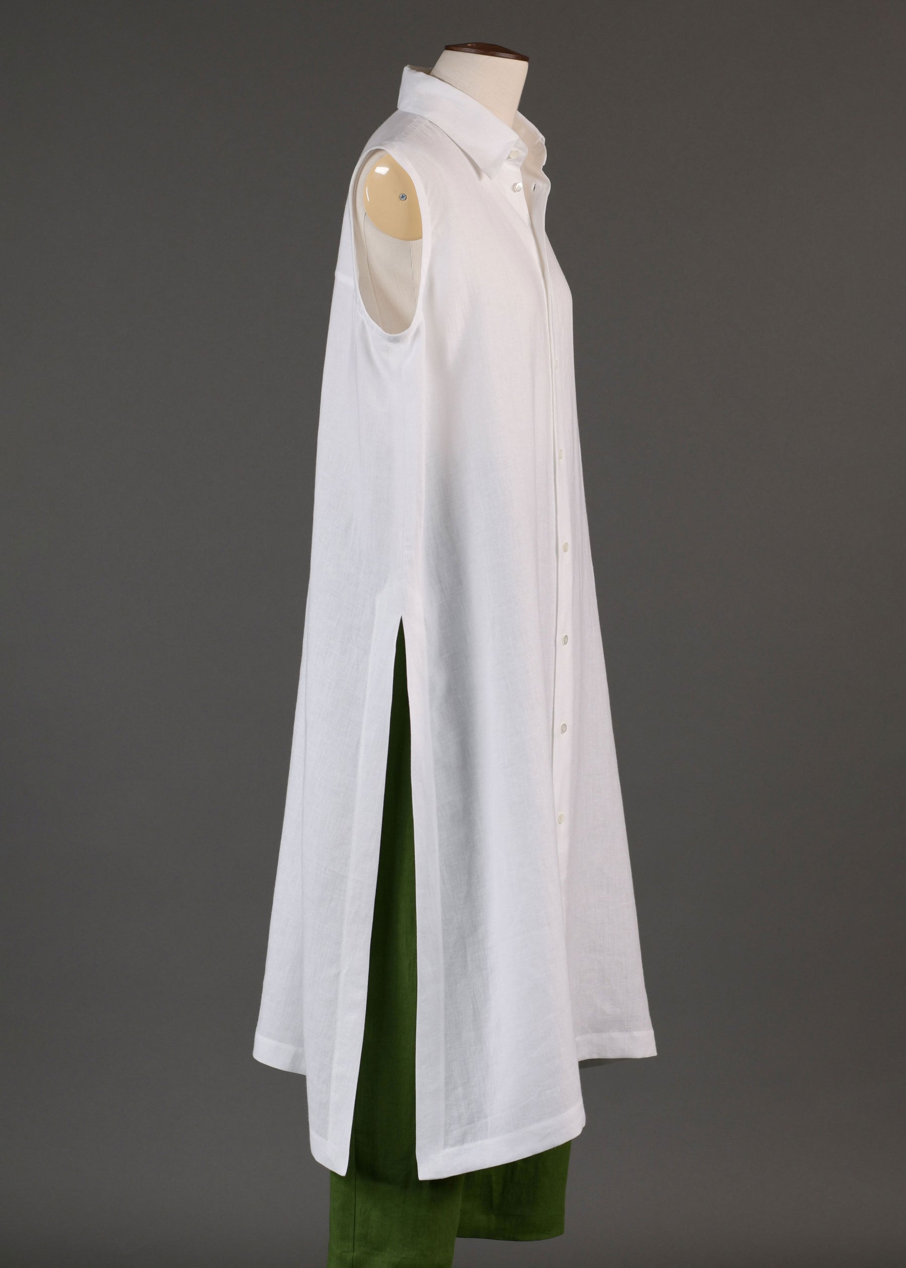 linen slim a-line sleeveless shirt dress with collar and